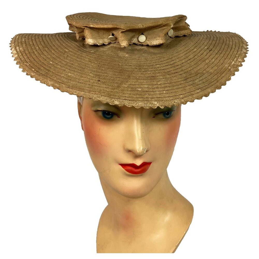 19th C. Sun Hat American Flat Crown Hat Button off C 1840-1890 Victorian